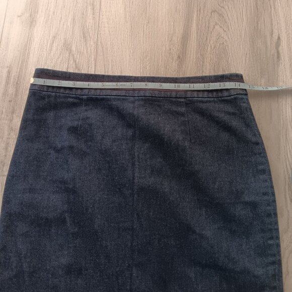 Boden Blue Denim Pencil Midi Skirt Purple Waistband Detail Lined Size 6L - Picture 7 of 10